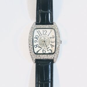 Foxy Black White Silver Tone Crystal Bezel Women's Watch, New Battery
